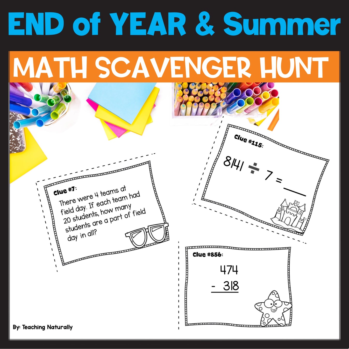 End of Year Summer Math Activities Word Problems Scavenger Hunt Test Prep
