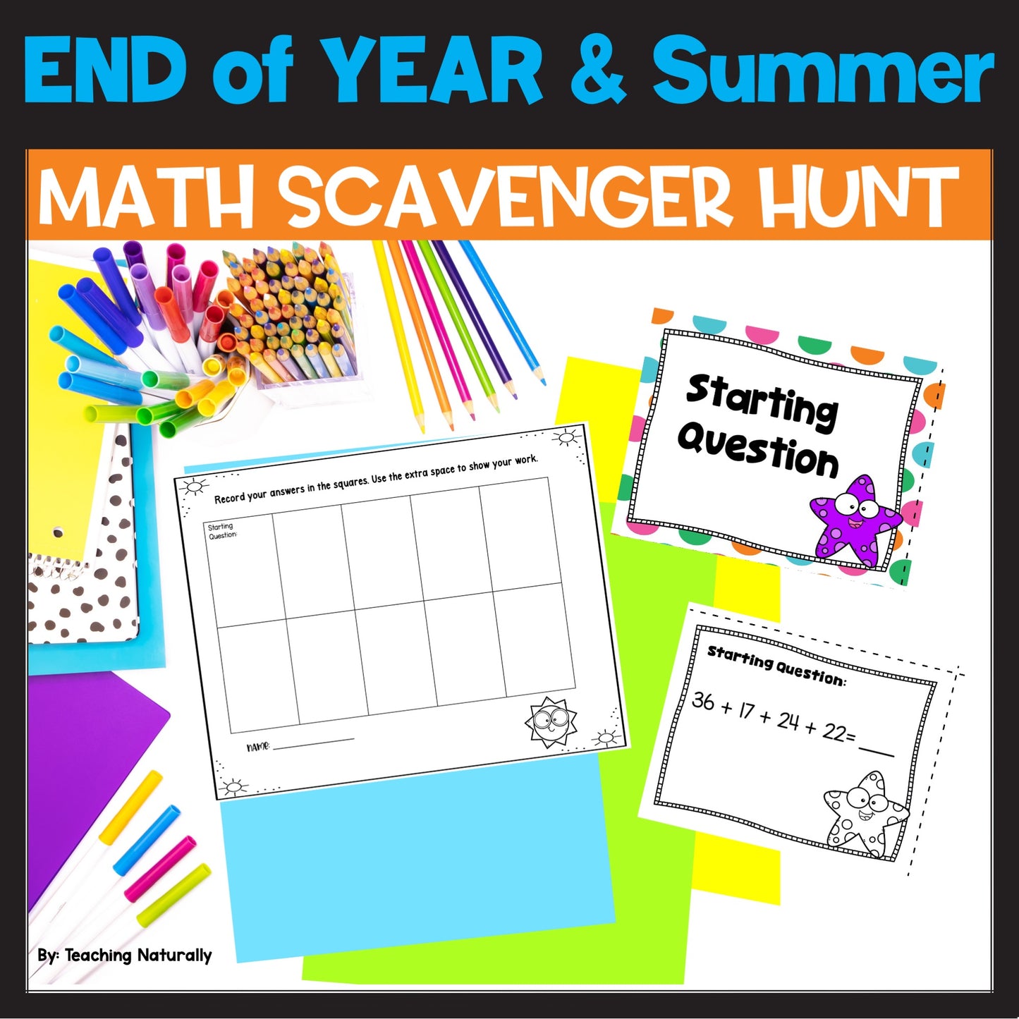 End of Year Summer Math Activities Word Problems Scavenger Hunt Test Prep